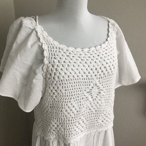ZARA linen blend crochet Dress Maxi L Cottagecore Open Back coastal Beachy new - Picture 12 of 12